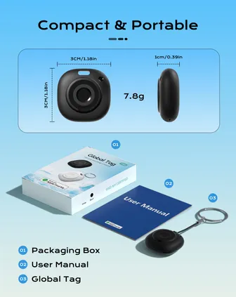 Key Finder Smart Tag, Compatible with Apple Find My (iOS Only), for Suitcases/Bags/Keys/Children's Backpacks, Replaceable Battery, Black